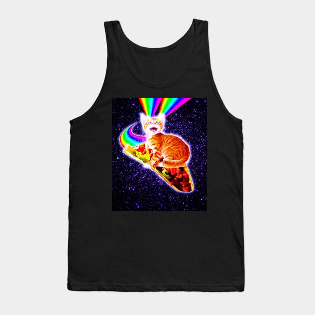 Rainbow Laser Eyes Galaxy Cat Riding Taco Tank Top by Random Galaxy